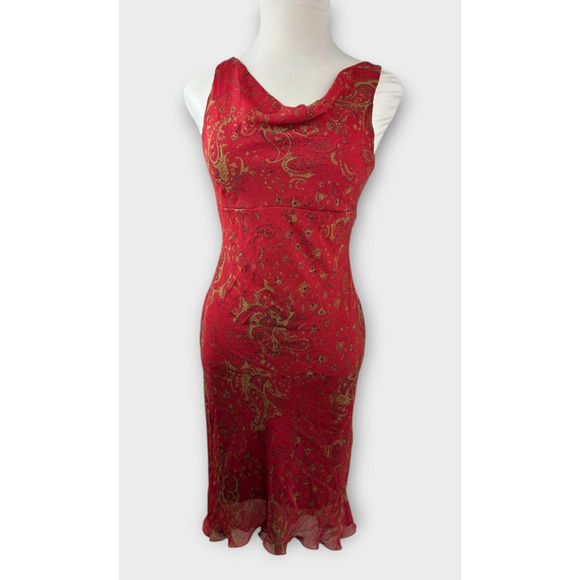 Vintage 90's Y2k B. Darlin Red Floral Paisley Sleeveless Midi Dress Read Size - Picture 2 of 16